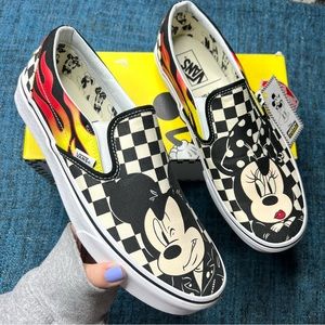 Vans x Disney Mickey and Minnie Flame Classic Slip On Sneakers Limited Edition
